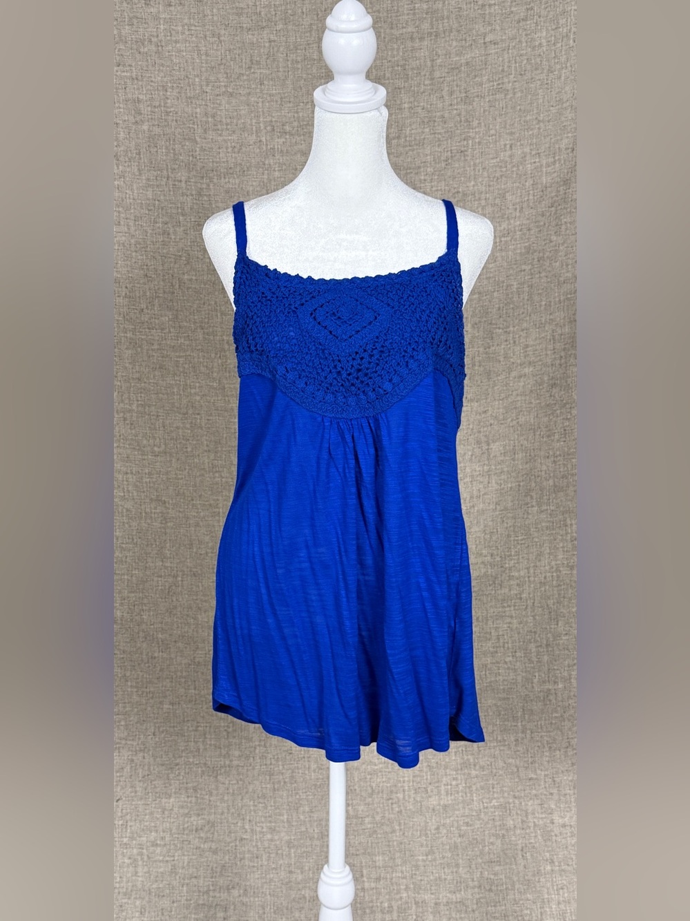 Cable & Gauge Y2K Royal Blue Knit Tank With Crochet Neckline